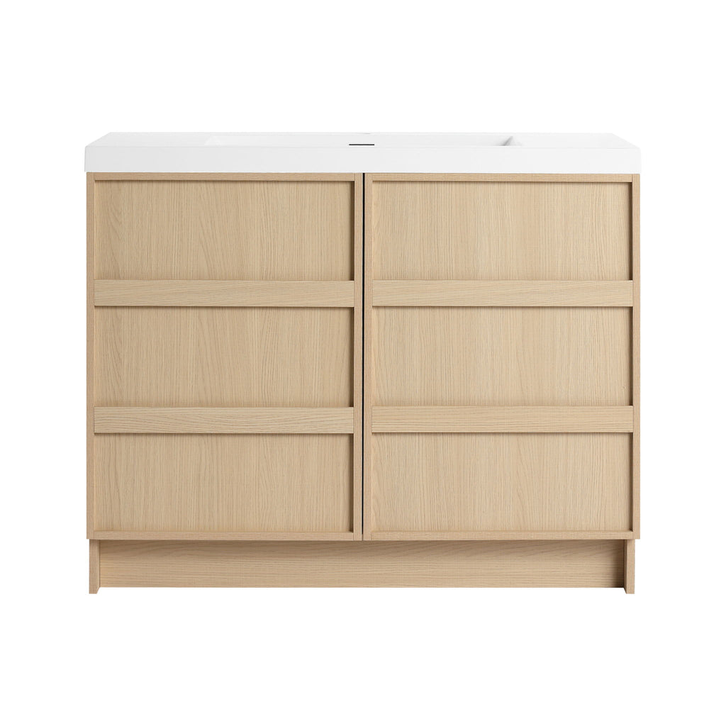 42" Freestanding Bathroom Vanity & Sink & 2 Soft Close Cabinet Doors - Oak / White