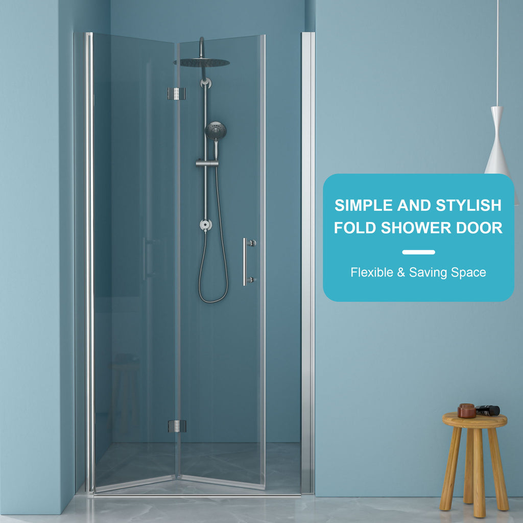 Frameless Bi Fold Shower Door With Tempered Glass - Chrome