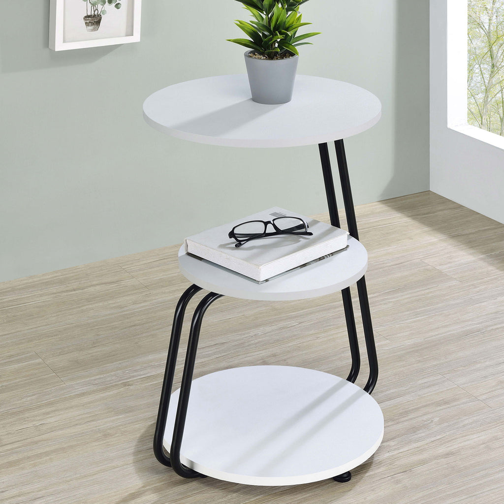 Dixon - 3 Tier Round Accent Side Table With Slim Legs - White / Black