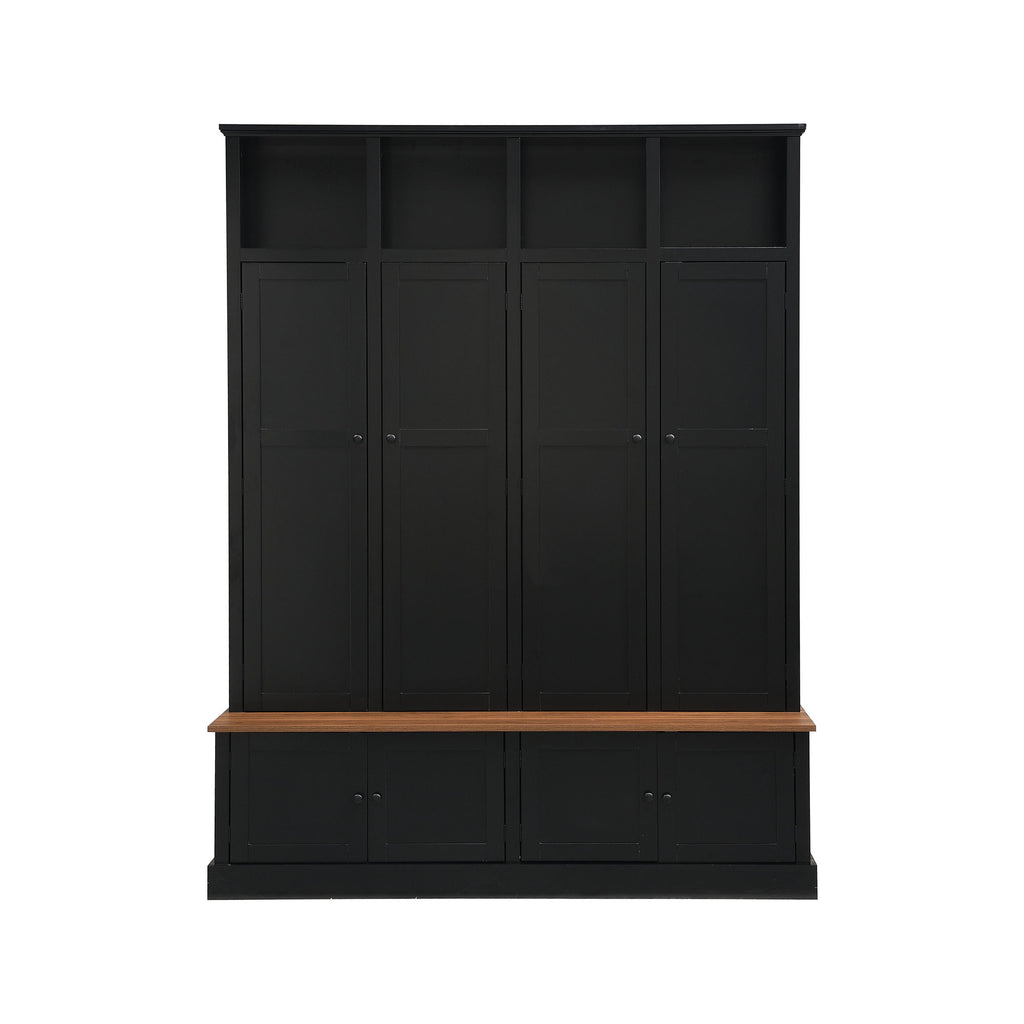 Hall Tree With Bench And Cabinet, 4 In 1 Entryway Bench With Coat Rack