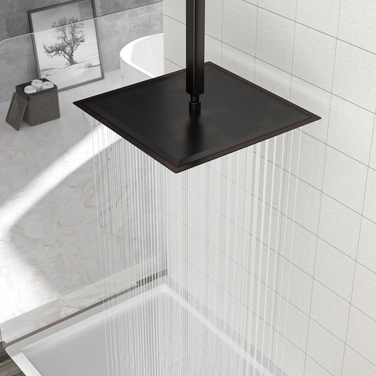 16" Square Rainfall Shower Head Fixed Wall Mount With Full Body Coverage & Self Cleaning Silicone Nozzles