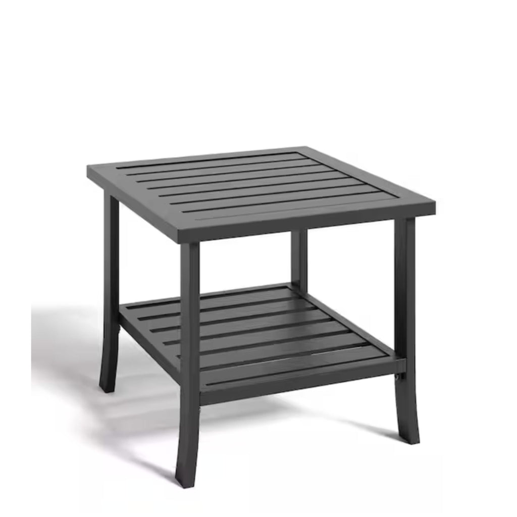 Square 2 Tier All-Weather Outdoor Side Table With Slatted Top
