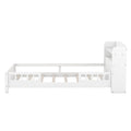 Wood Platform Bed With Built In LED Light, Storage Headboard And Guardrail