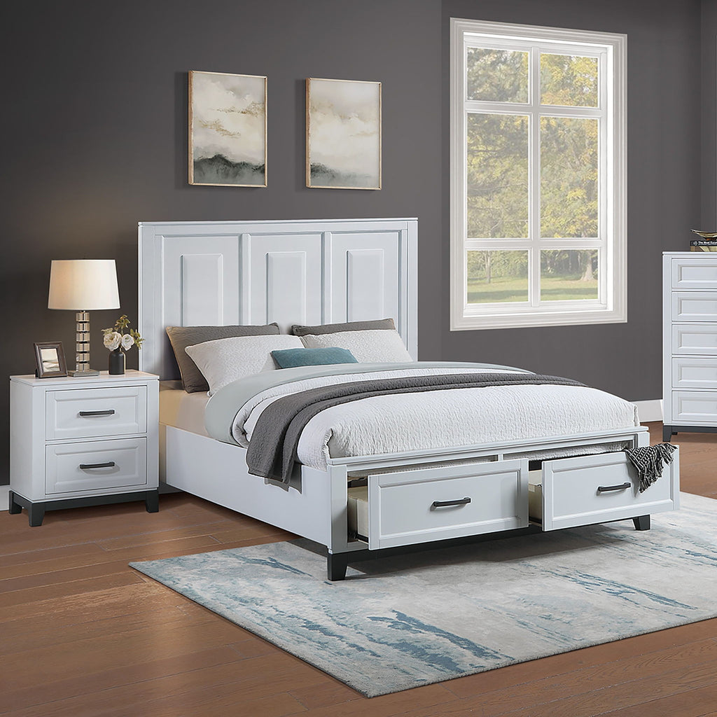 3 Piece Bedroom Furniture Panel Headboard White Eastern King Size Bed W Underbed Drawers 2X Nightstands