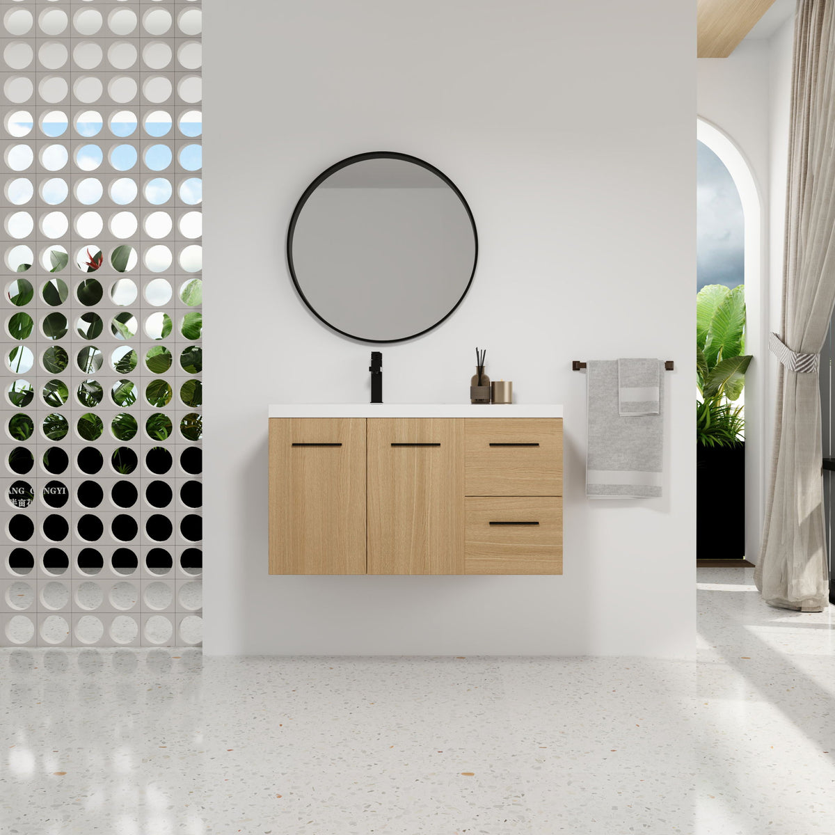 Wall Mounted Floating Bathroom Vanity With Sink, Door & Drawers Modular Cabinet