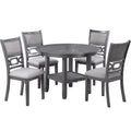 5 Piece Dining Set With Storage Shelves Round Table And Upholstered Side Chairs - Gray