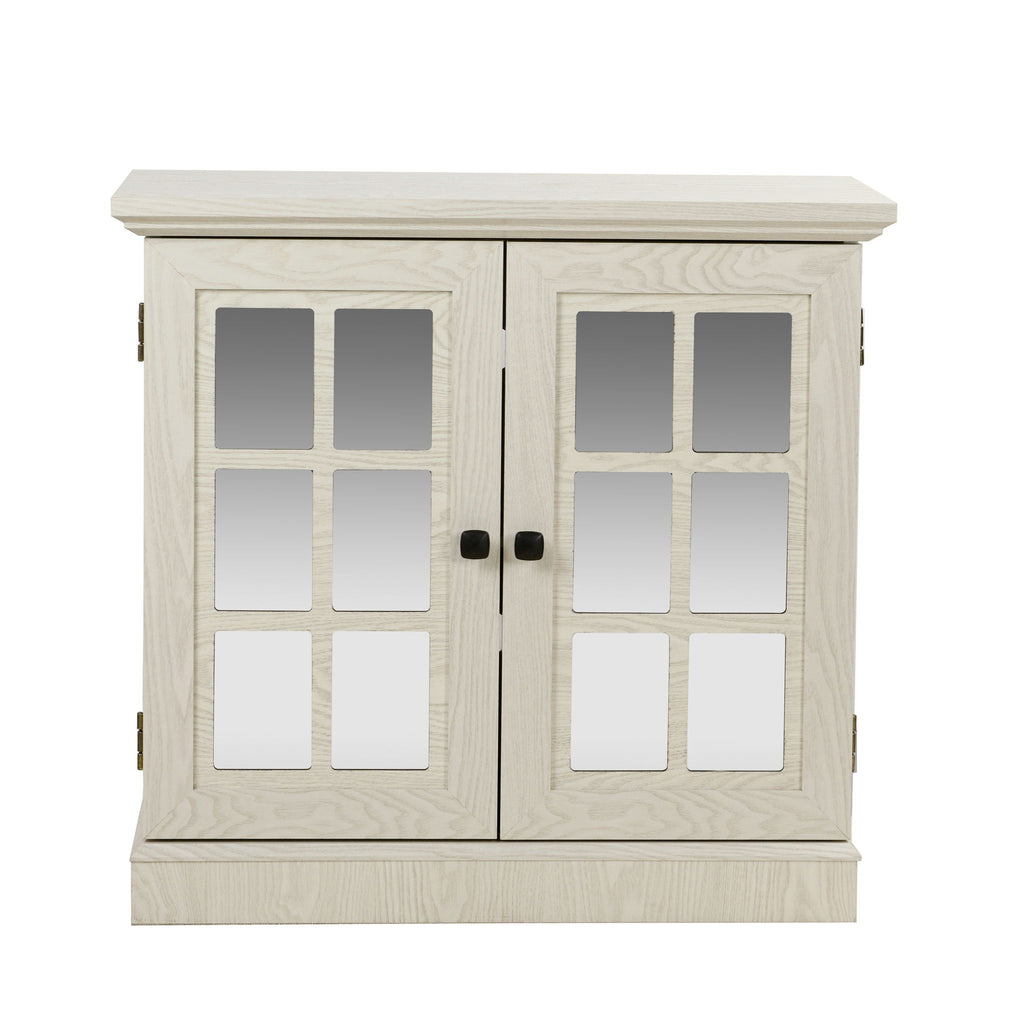 Sideboard Cabinet With Mirrored Doors, Adjustable Shelf, Metal Handles
