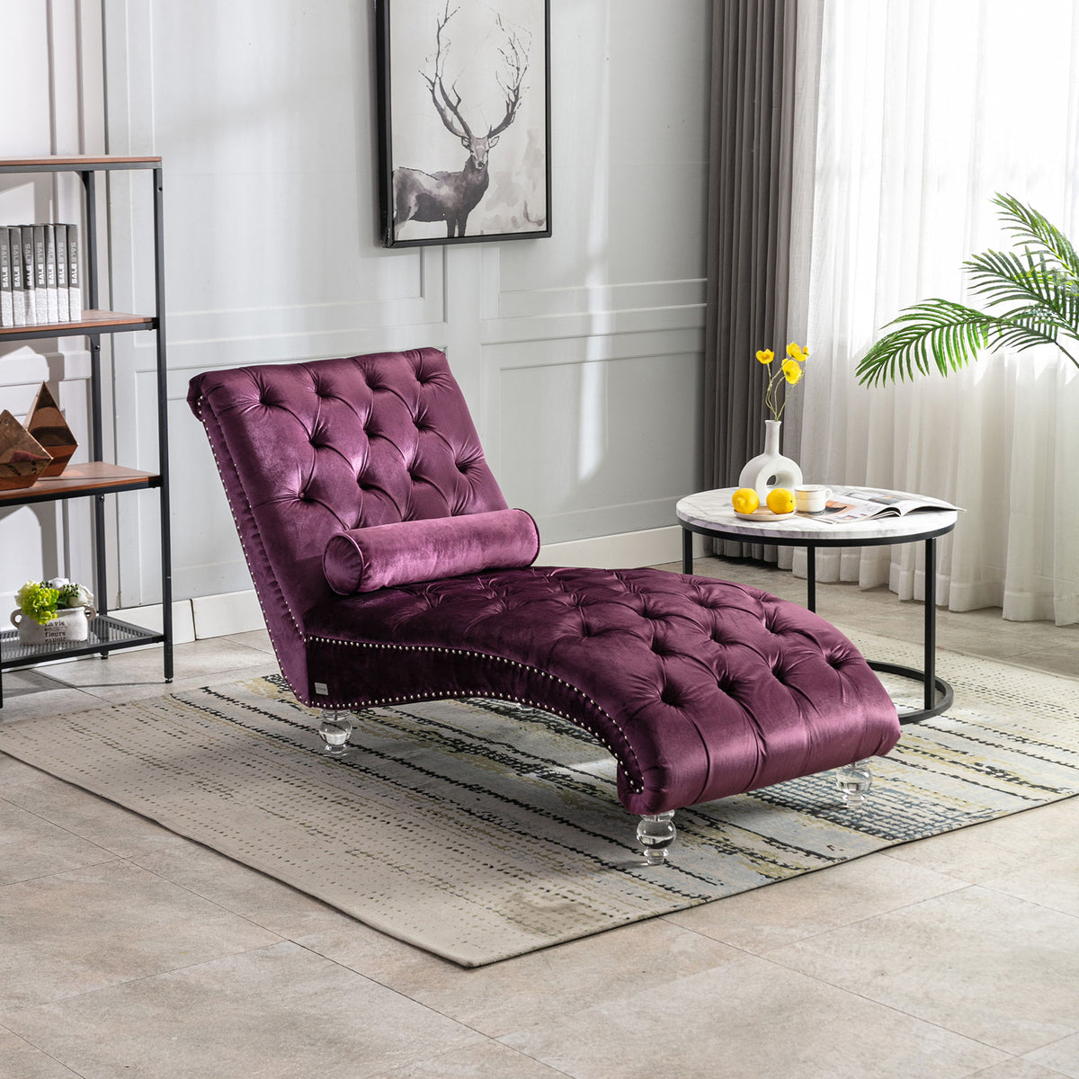Chaise Lounge Indoor, Button Tufted Upholstered Chaise Lounge Chair With Pillow