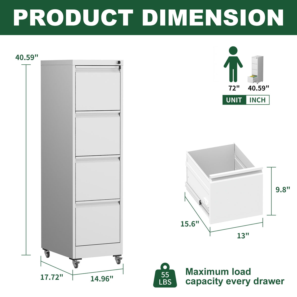 Drawer Metal Locking Vertical File Cabinet With Wheels Heavy Duty Lockable Storage