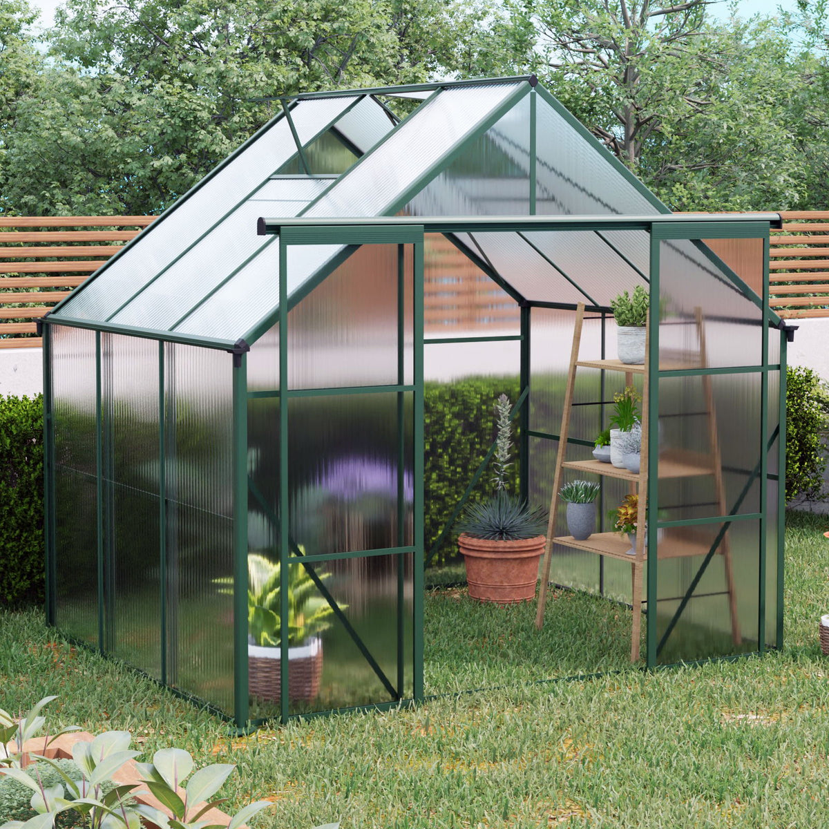 Double Door Polycarbonate house Raised Base And Anchor Aluminum Heavy Duty Walk In houses For Outdoor Backyard In All Season