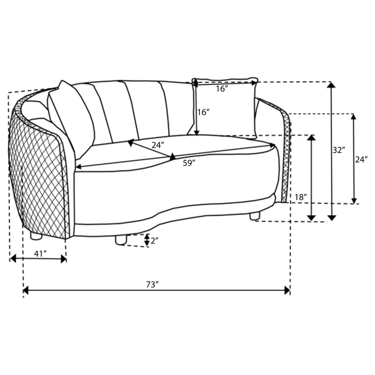 Lorraine - Upholstered Curved Loveseat - Dark Gray