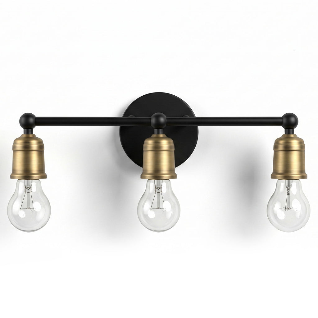 3 Light Wall Sconce, Vanity Light, No Bulbs Included - Black / Gold