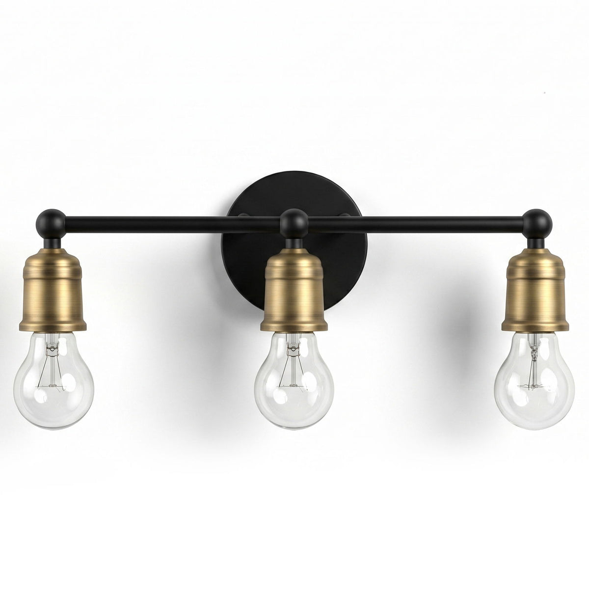 3 Light Wall Sconce, Vanity Light, No Bulbs Included - Black / Gold