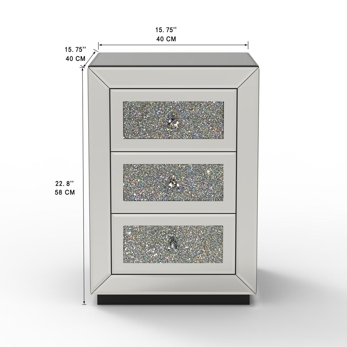 3 Drawer Nightstand With Glass Accents, Bedside Table For Bedroom - Silver
