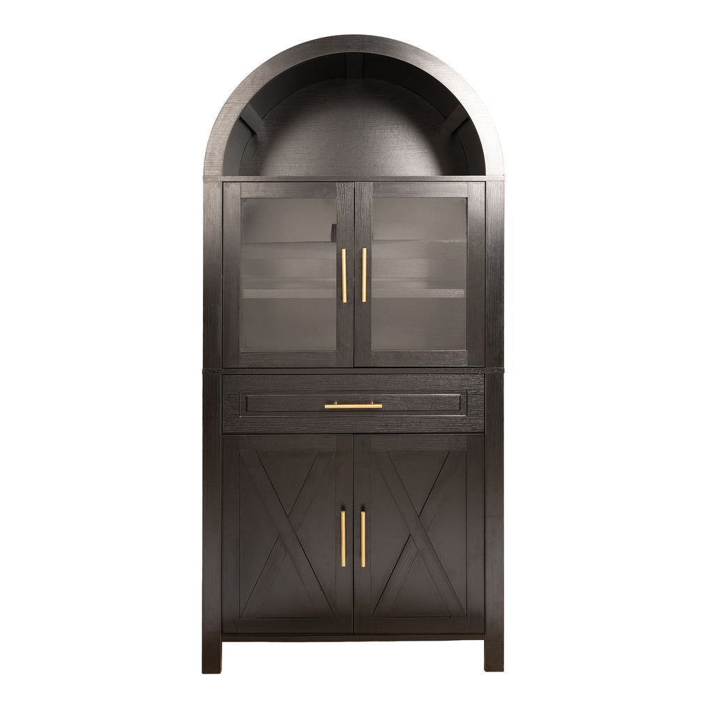 Arched Kitchen Pantry Cabinet With Adjustable Shelves & Barn Door Design