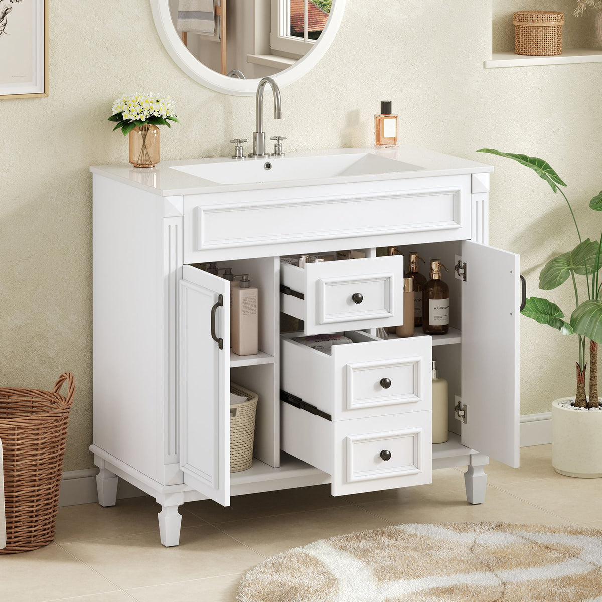 Bathroom Vanity With Top Sink, Cabinet With 2 Soft Closing Doors And Drawers