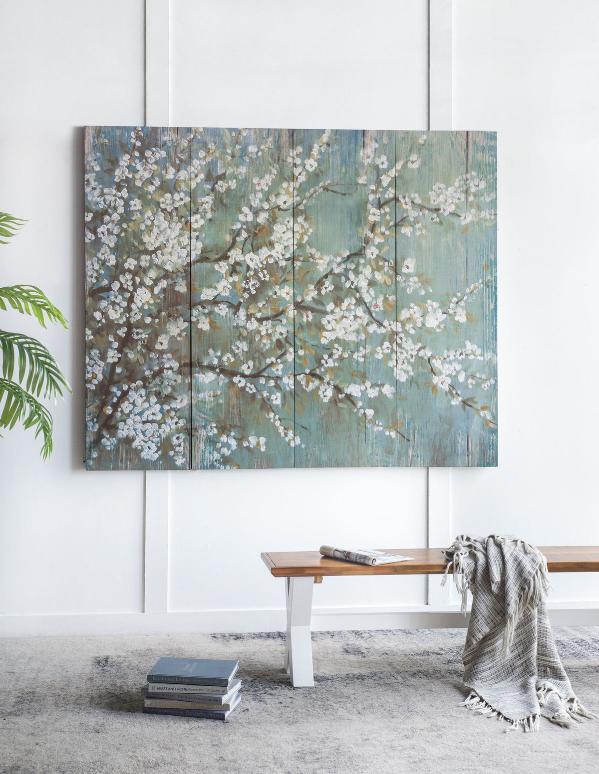 Saison Cherry Blossom Canvas Print, Wall Decor For Living Room (Set of 4) - Multicolor