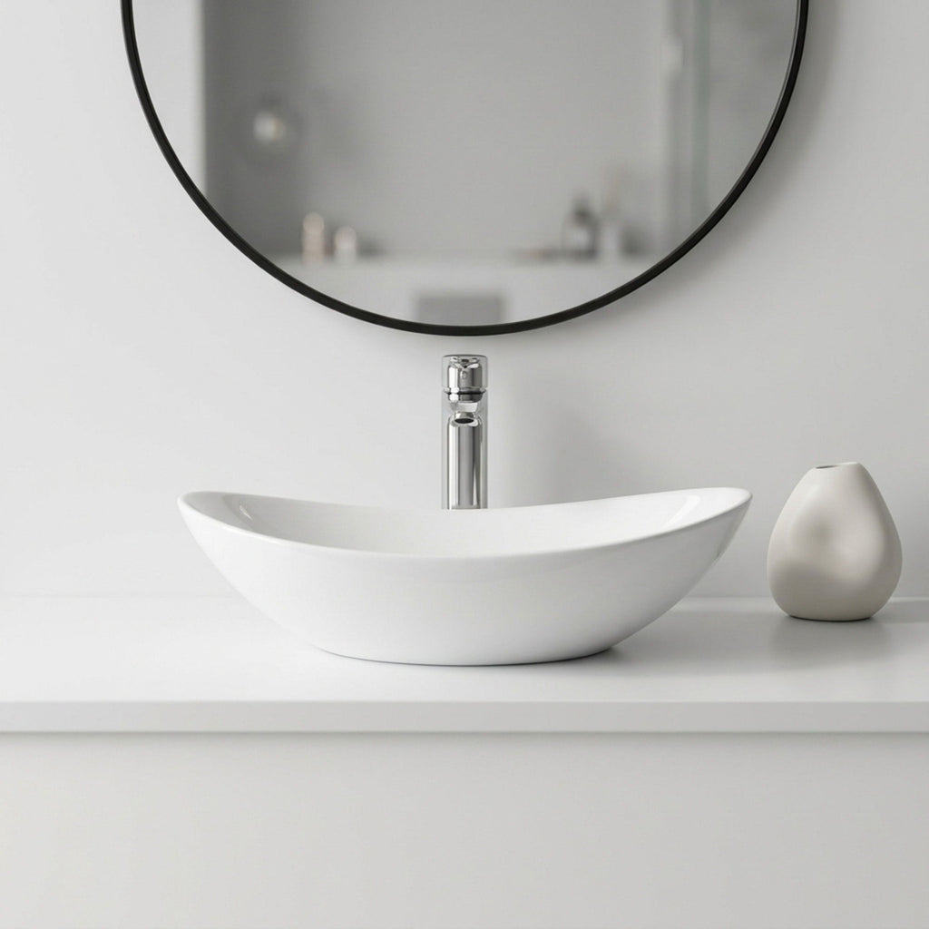 Oval Vessel Bathroom Sink Bowl - White
