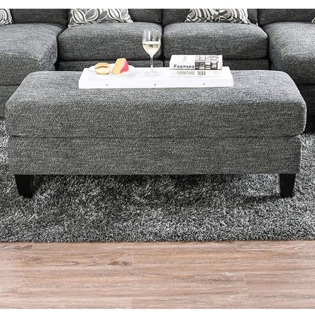 Ottoman With Plush Seat Living Room Furniture - Gray