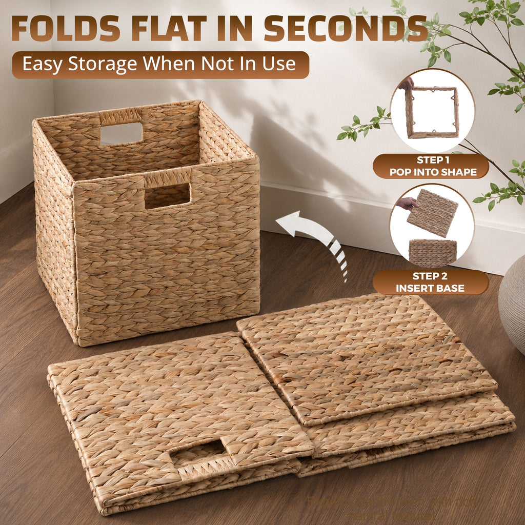 Folding Storage Baskets, Hand Cube Baskets With Cutout Handles Shelf Organizer, Toy Storage, Closet Storage (Set of 2) - Light Brown