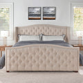 Marcella - King Upholstered Shelter Headboard Bed Set - Beige