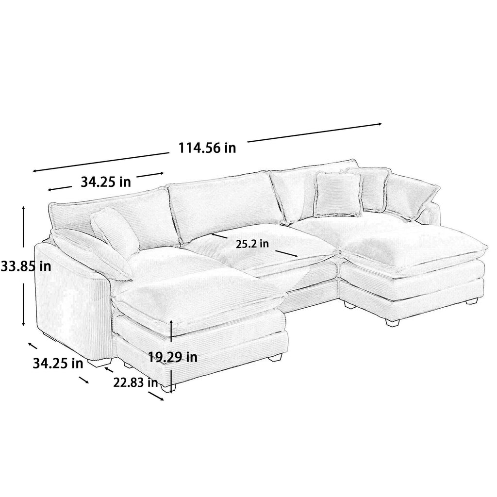 Modular Oversized Cushion Sofa With Ottoman, Low Back, Deep Seating Sofa Set