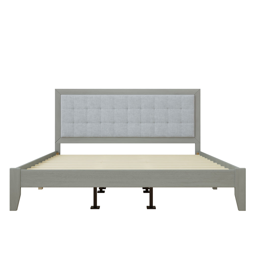 Mid Century Modern Platform Bed With Upholstered Headboard
