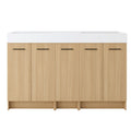 Double Sink Bathroom Vanity With Extra Large Storage, Integrated Sink, Freestanding Cabinet, Soft Close Doors - Glossy White / Light Oak