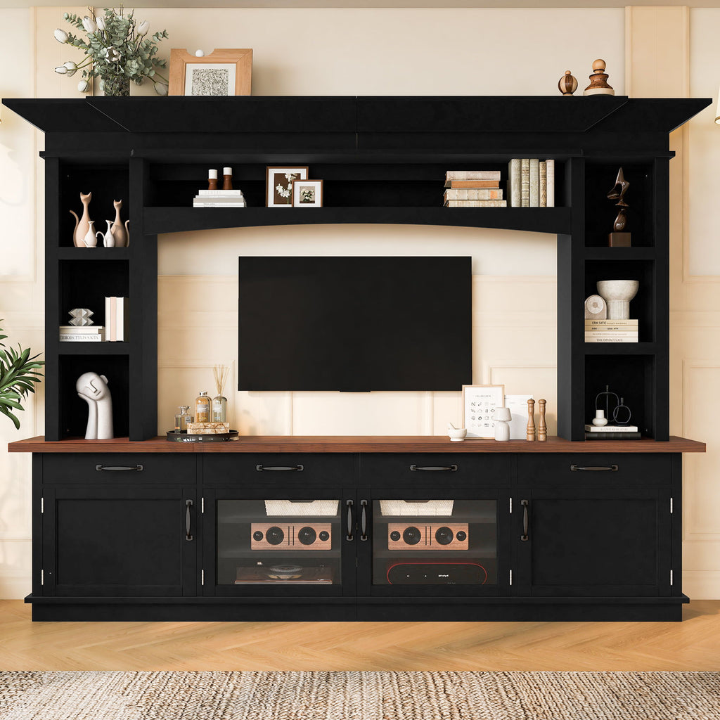 Extra Long TV Stand With 7 Color LED Lights, Adjustable Shelves & Storage Cabinets
