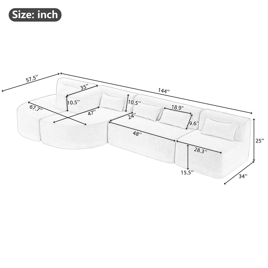 Upholstered Sofa Free Combined Sofa Couch With 2 Chaise Lounge And Five Back Pillows For Living Room
