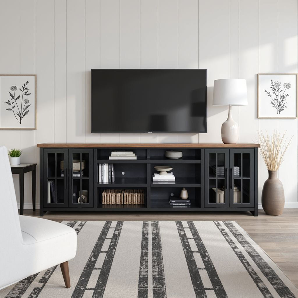 Essex - TV Stand Console For TVs Up To 100" - Black / Whiskey