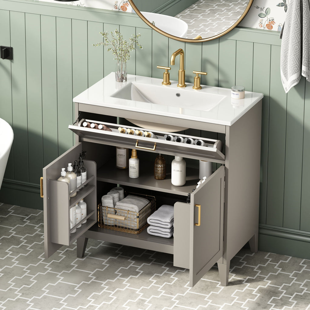 Bathroom Vanity With Sink Top, Adjustable Shelf, Door Organizers