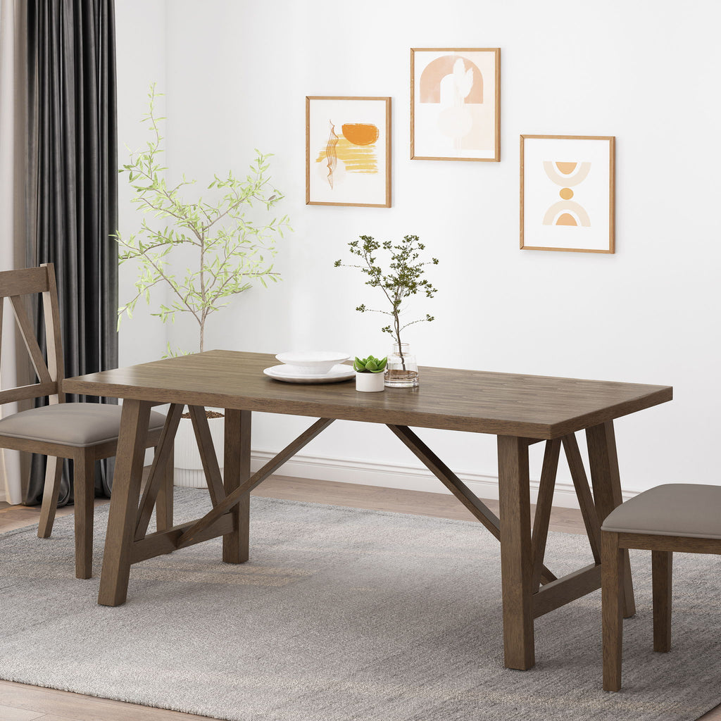 Farmhouse Style Dining Table With Wood Like Top