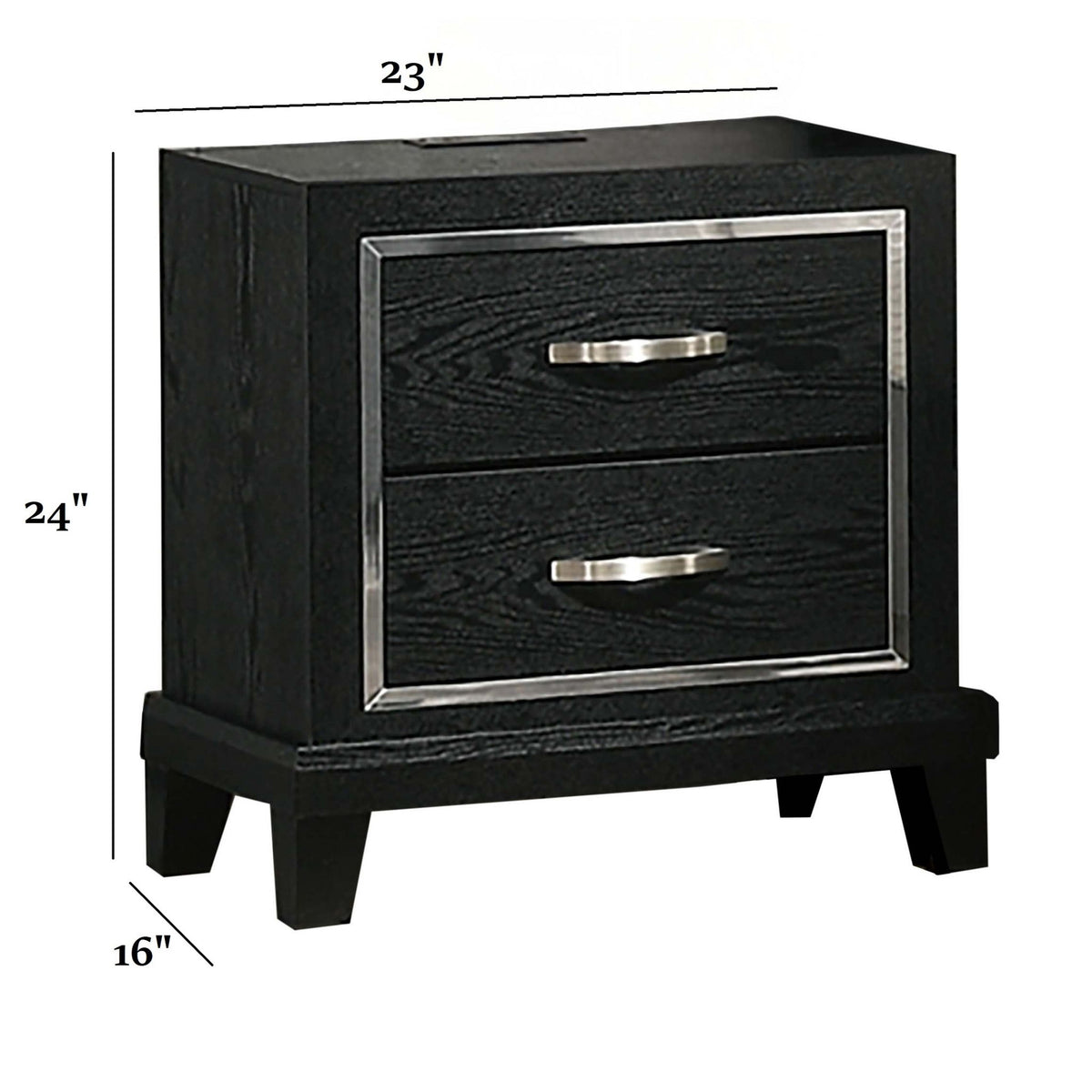 Nightstand With USB Port, Tapered Legs - Black