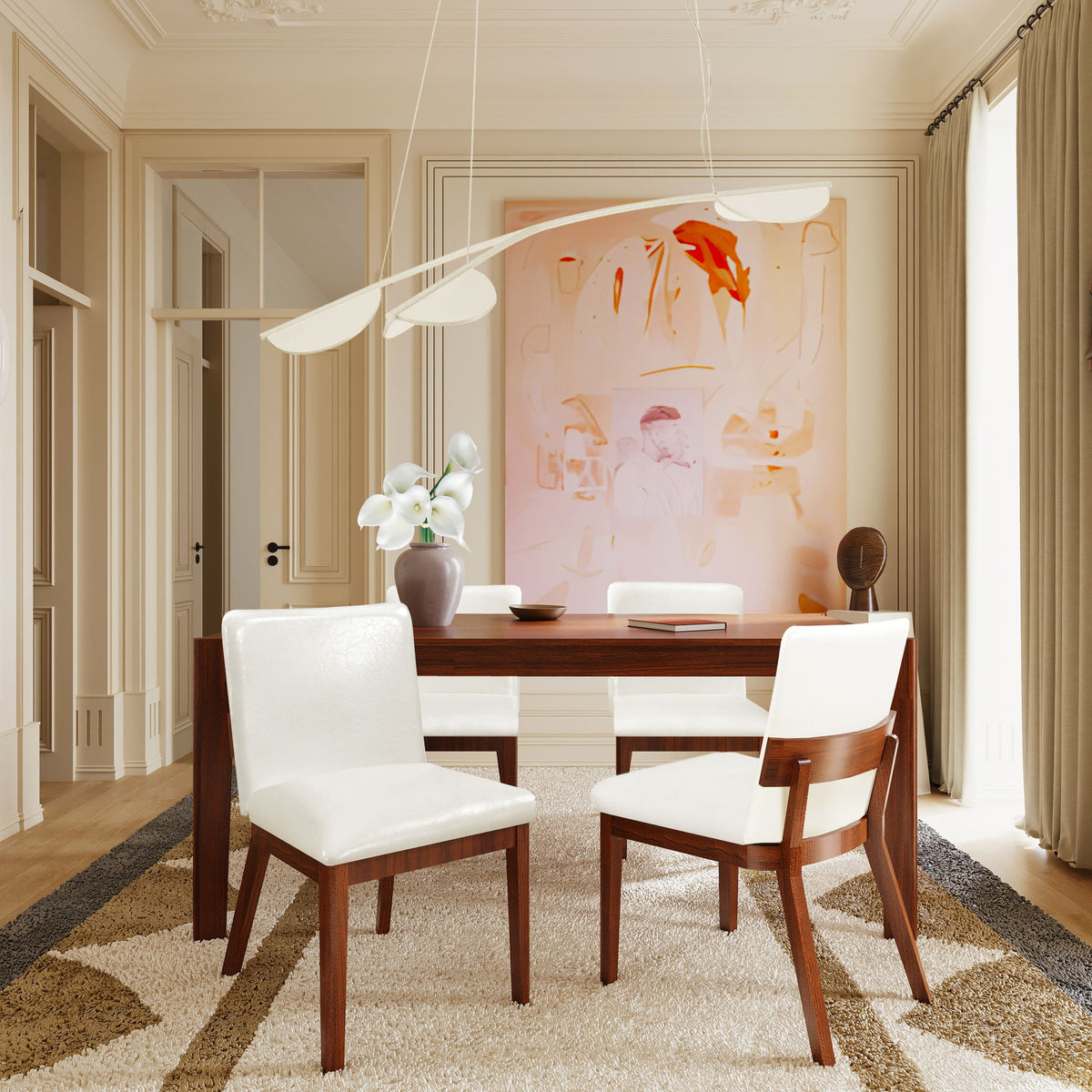 Modern Dining Chairs (Set of 2) With Glossy Upholstery - White / Walnut