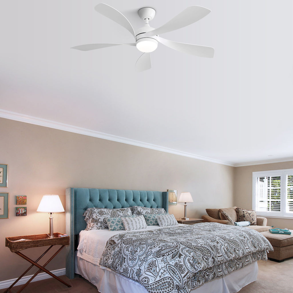52" Ceiling Fan With 3 Color Dimmable LED Light, 5 Blades, Remote Control, Reversible DC Motor