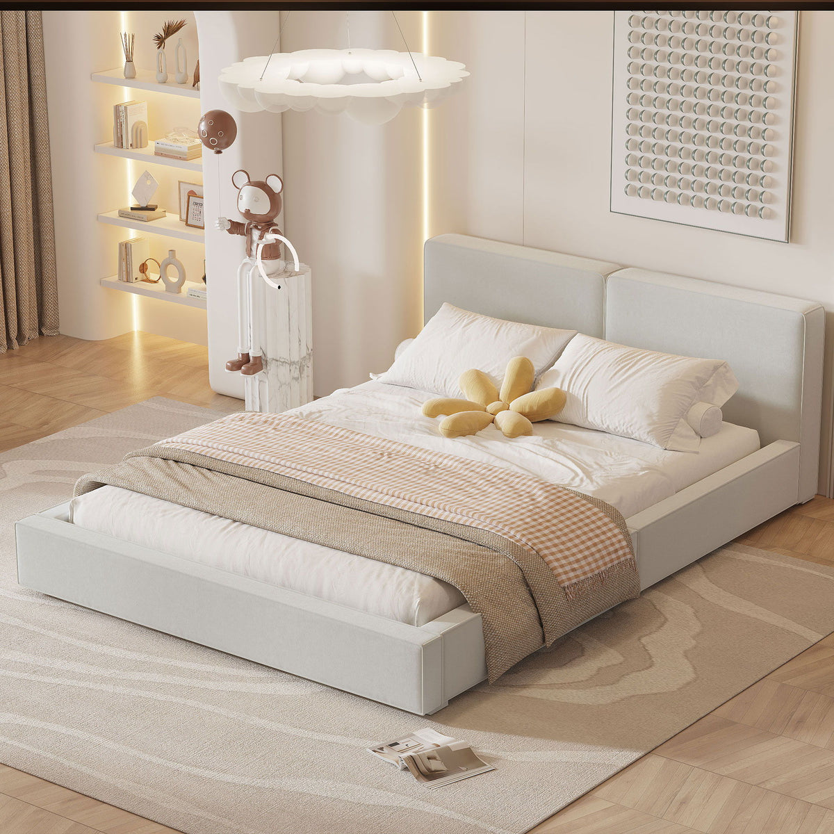 Upholstered Platform Bed, Grounded Bed With Solid Frame