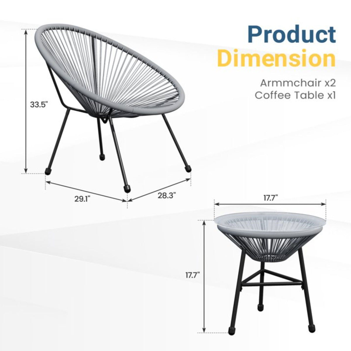 Acapulco Style 3 Piece Patio Bistro Set With Chairs
