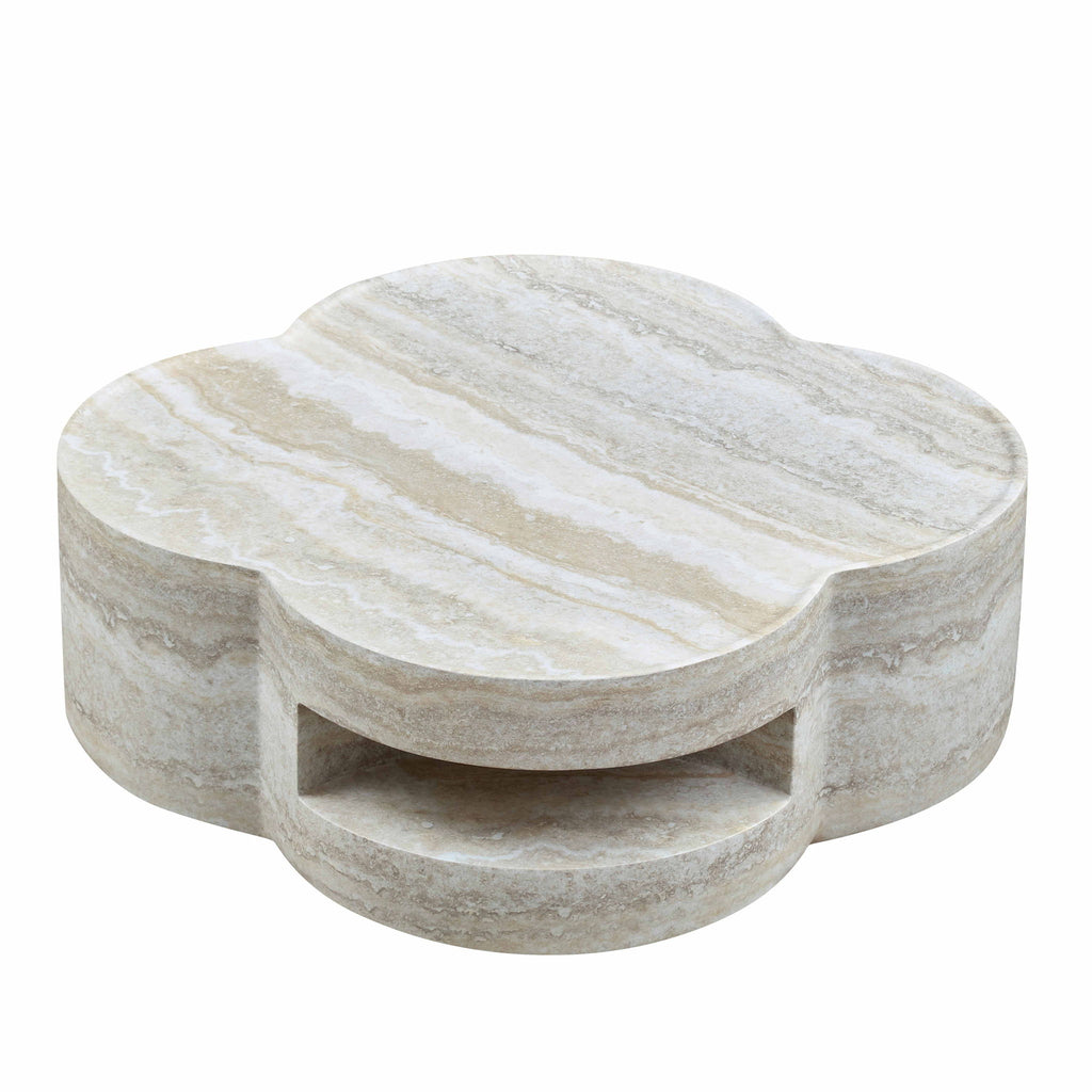 Clover Round Coffee Table With Open Storage - Marble