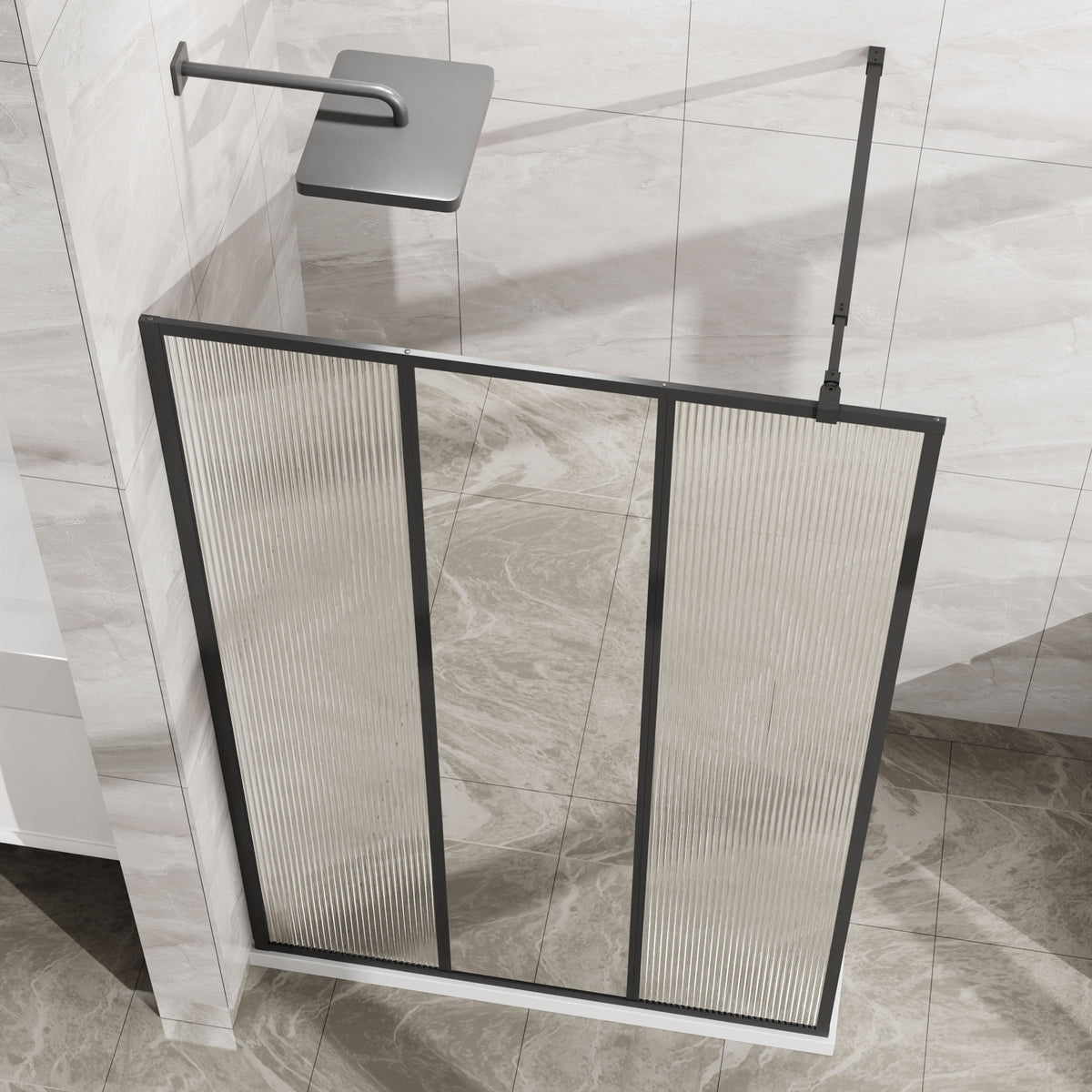Shower Door With Center Mirror And Fluted Panels