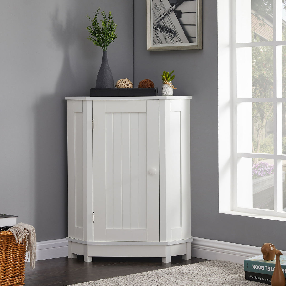 Bathroom Cabinet Triangle Corner Storage Cabinet With Adjustable Shelf Modern Style
