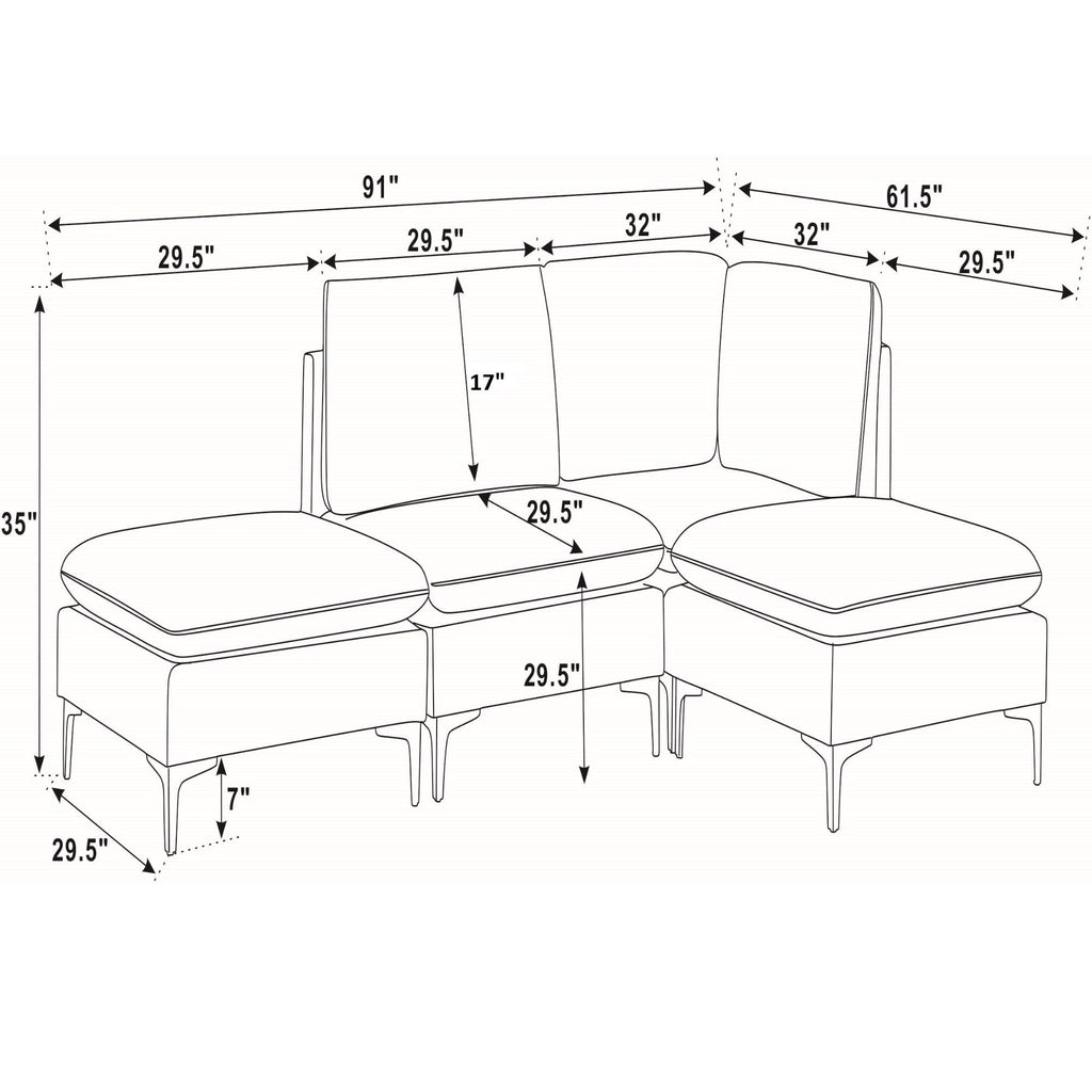 Upholstered Modular Sectional With Tall Legs, Medium Firm Seat