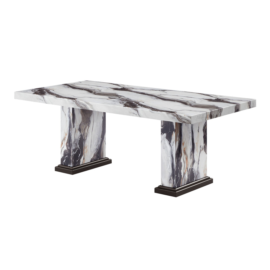 Dining Table With Double Pedestal Base - Black White