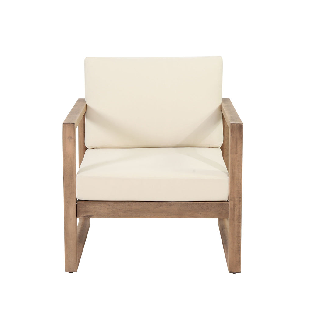 Outdoor Acacia Wood Patio Club Chair, Wood Patio Furniture, Waterproof Thick Cushion Deep Seating For Porch - Brown Wash / Beige