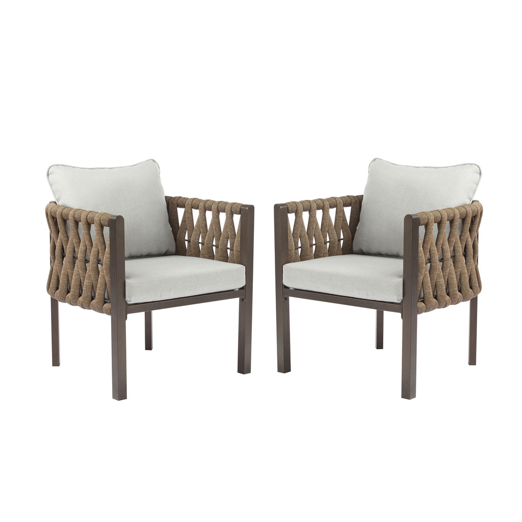 2 Pieces Outdoor Metal Patio Club Chair, Patio Furniture Arm Chair With Cushion, Modern Outdoor Furniture Deep Seating For Porch, Garden, Backyard, Balcony - Brown / Light Gray