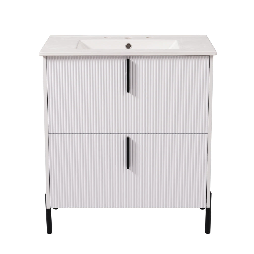 Bathroom Vanity With Ceramic Sink, Fluted Design