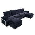 Upholstery Modular Sectional Sofa , 4 Seater With 2 Ottomans For Living Room - Black