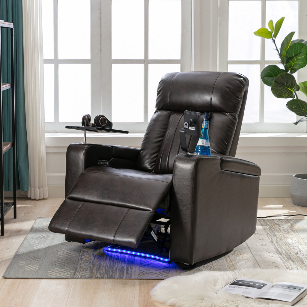 Power Recliner & Storage Arms, Cupholders, Swivel Tray Table And Cell Phone Stand