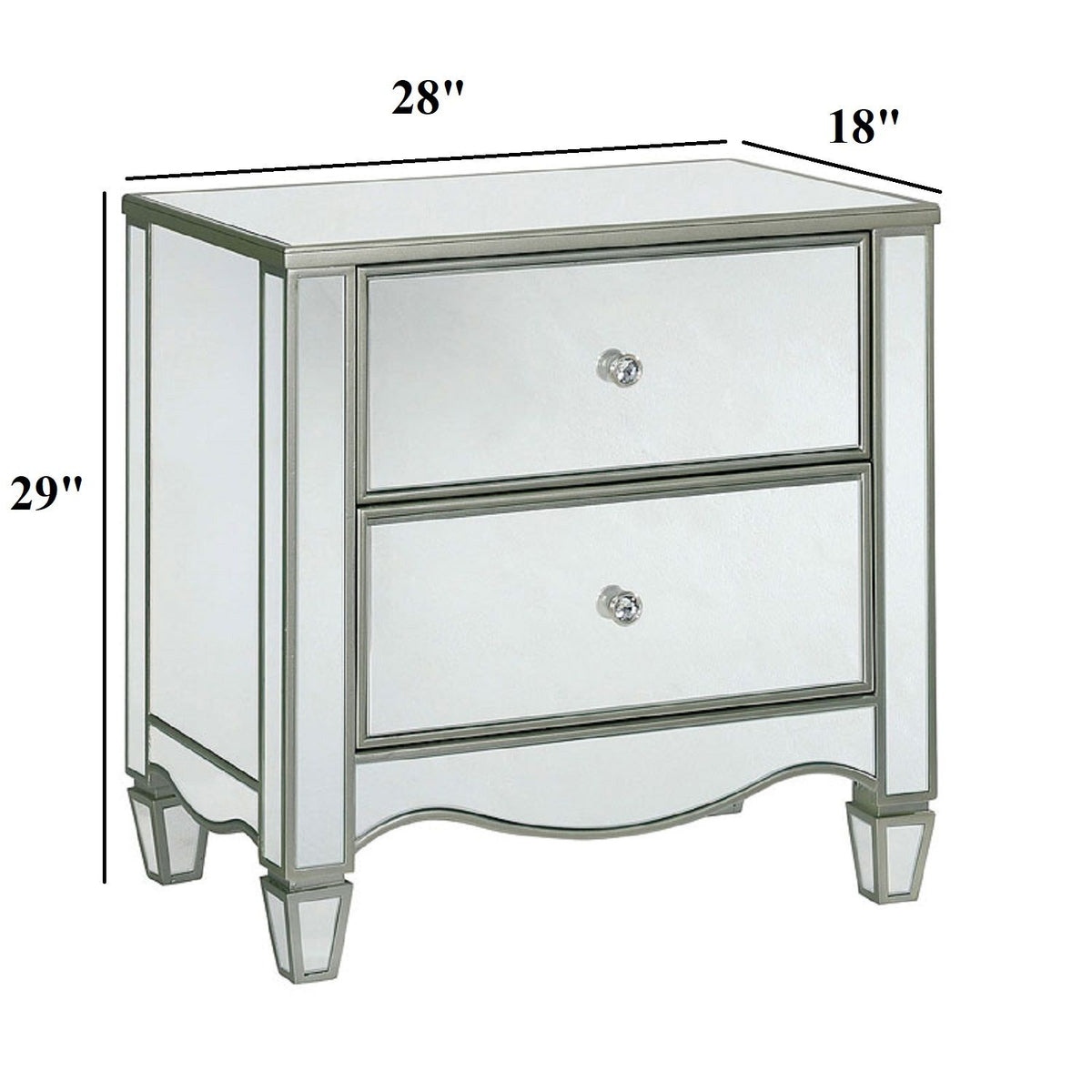 Nightstand With Mirror Panels - Silver