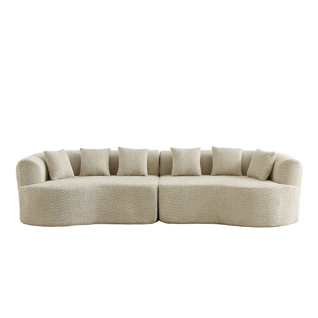 Curved Sectional Oversized Bone Free Cloud Sofa With 6 Pillows, 4 Seater With Deep Seat - Light Khaki